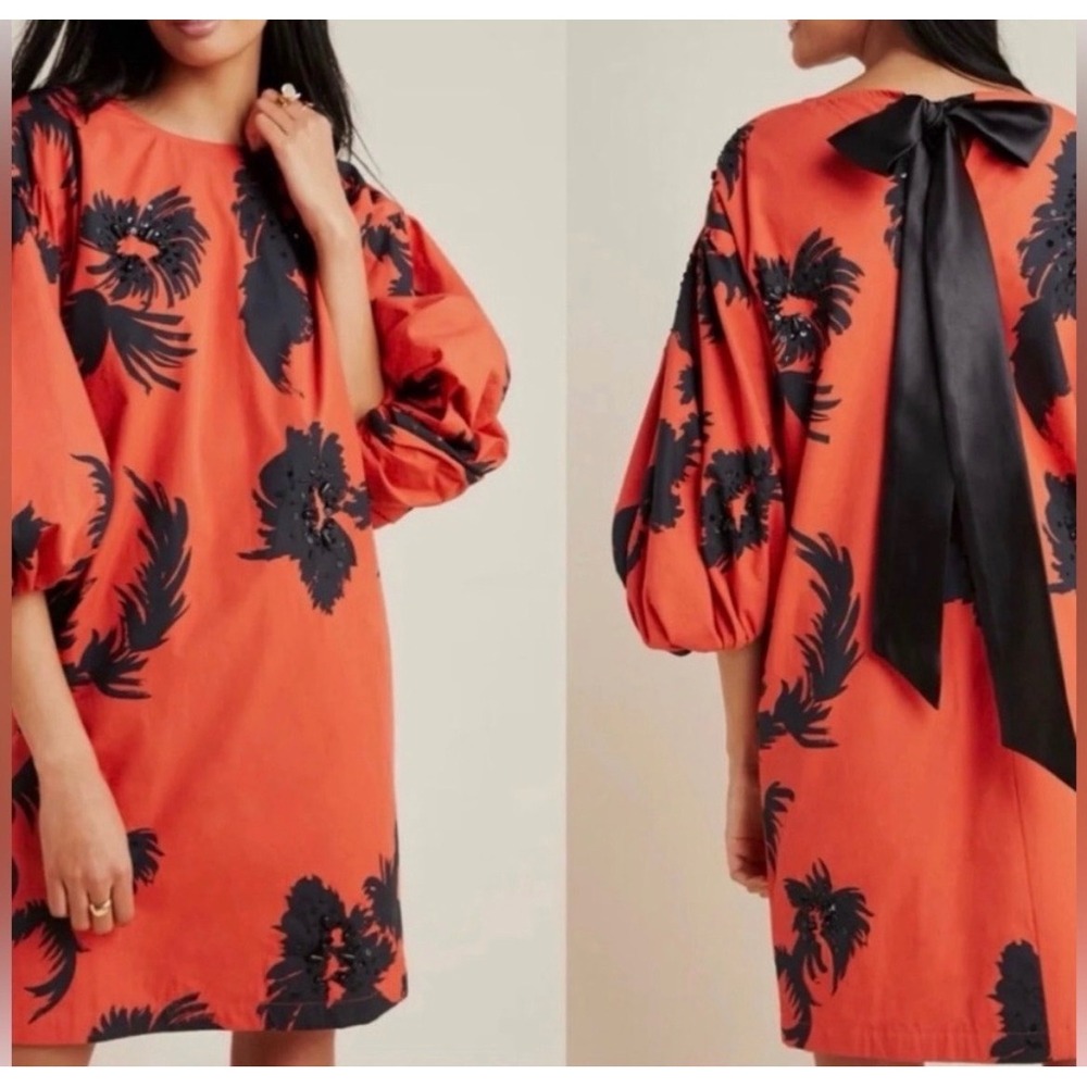 Anthropologie Beaded Atsu Dress L Boho Bow Avant Garde Statement Event Festival